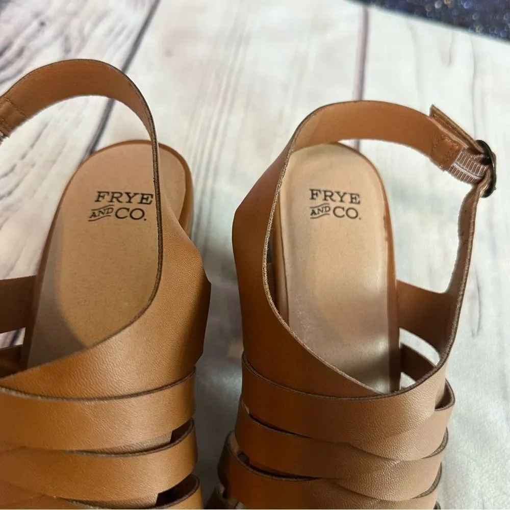Frye and Co Sandals Womens Sz 11‎ Brown Galia Block Heel Vegan Leather Shoes